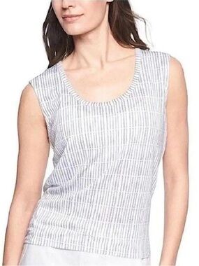 Athleta White and Light Gray Striped Scoop Neck Tank